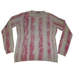 Brodie Fine Cashmere Pink White Tie Dye Crew Neck Pullover Sweater Large